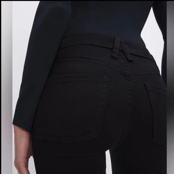 Good American Good Leg Flare Tummy Tech Jeans Size 25 Black - Picture 5 of 15